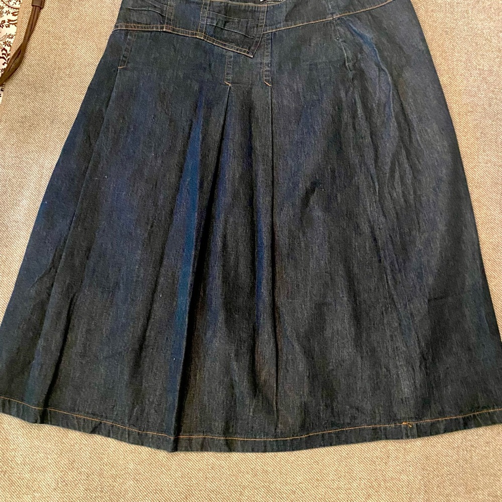 Blue Knee-Length Pleated A-Line Skirt